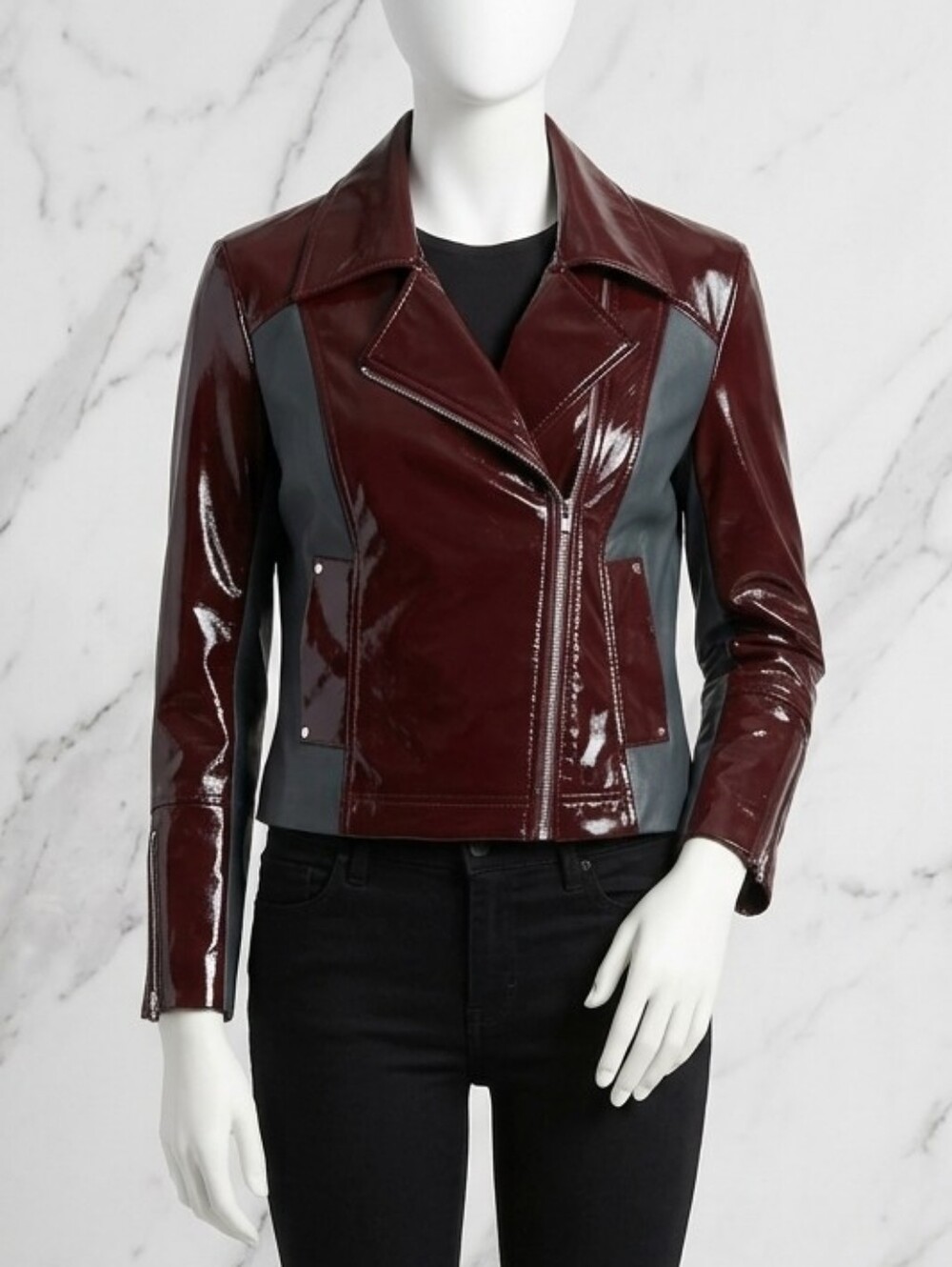 NWT Clara Sun Woo Liquid Leather Zip Pocket Moto Jacket Mulberry XS (4/6)